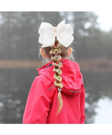 7PCS Girls Grosgrain Ribbon Bows Elastic Hair Ties Ponytail Holders - White - Buy Online on GoSupps.com