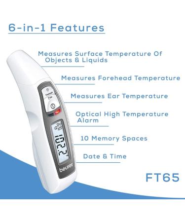 Beurer FT65 Multifunction Infrared Thermometer - 3-in-1 for Adults and Kids - Ear, Forehead, and Surface Modes - Color Changing Fever Indicator - Buy Online on GoSupps.com