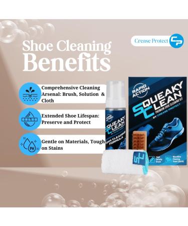 Squeaky Clean Premium Shoe & Trainer Cleaning Kit - 200ml Foam Cleaner for Various Materials - Includes Brush & Cloth - Remove Dirt & Stains - 2 Kits - Buy Online on GoSupps.com