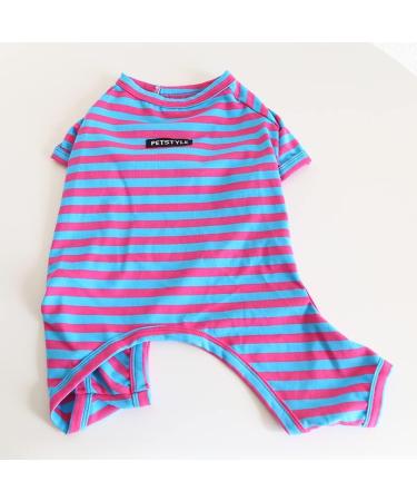 BT BEAR Dog Clothing | Classic Striped Pajamas for Bulldogs & Puppies | Soft Cotton Overalls in Blue & Hot Pink - Size L - Buy Online on GoSupps.com