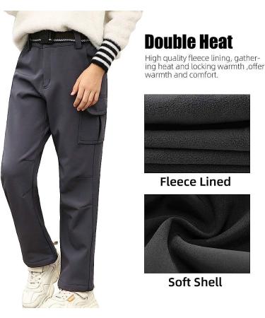 JOMLUN Boy's Fleece Lined Waterproof Hiking Pants - Gray Large | Warm Soft Shell Outdoor Cargo Pants for Snow Ski & Walking - Buy Online on GoSupps.com