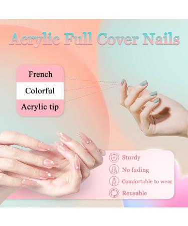 24 Pieces Short Almond Artificial Nails - French Pink Glossy Acrylic Press-On for Women & Girls - 12 Sizes for Party & DIY - Buy Online on GoSupps.com