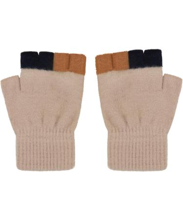 Kids Puppy Flip Top Short Knitted Gloves | Toddler Half Finger Gloves for 3-8 Yrs | Cat/Beige - Buy Online on GoSupps.com