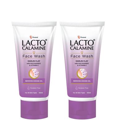Lac.to Calamine Face Wash For Oily Skin |100ml each- Pack of 2 | Kaolin Clay Niacinamide & Vitamin E | Facewash Reduces Excess Oil