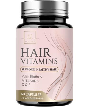 Hair Vitamins with Biotin Vitamin E & C - Extra Strength Keratin Support for Hair Growth Stronger Beautiful Hair Skin & Nails Biotin Hair Vitamin Supplement Non-GMO No Gluten - 60 Capsules 60 Count (Pack of 1)