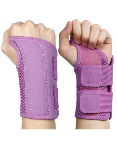 NuCamper Wrist Brace Carpal Tunnel Right Left Hand for Men Women Night Wrist Sleep Supports Splints Arm Stabilizer with Compression Sleeve Adjustable Straps for Tendonitis Arthritis Pain Relief Left Hand-Purple Large/X-Large (Pack of 1)
