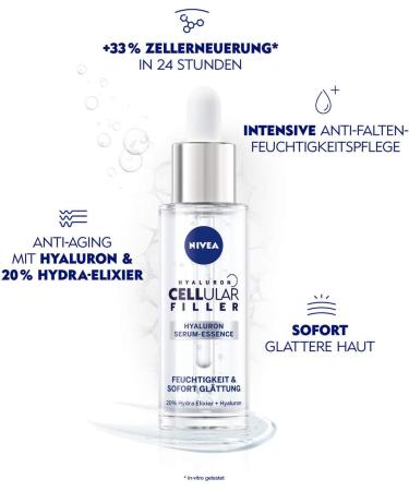 NIVEA Cellular Filler Hyaluronic Serum Essence (30 ml) Preparatory Face Serum Moisturising Anti-Age Hydra Elixir for Smooth Skin - Buy Online on GoSupps.com