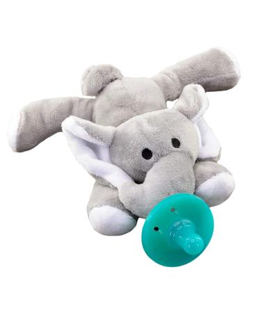 2-in-1 Elephant Stuffed Animal Pacifier for Babies  Cute and Cuddly Plush Toy with Silicone Teether  Supports Girls and Boys Ages 0-6 Months  Portable and Travel Friendly (Elephant)
