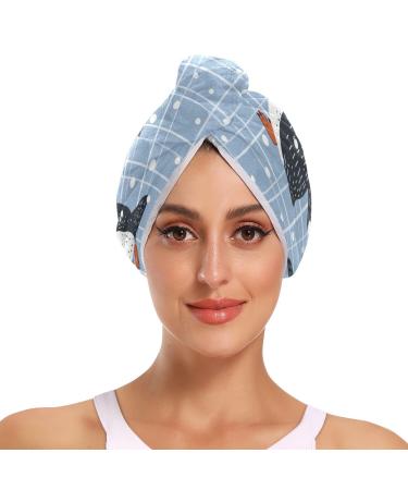 Cute Funny Penguins Hair Towel 2 Pack Super Absorbent Hair Drying Towel Quick Dry Hair Turbans Head Towel with Button Twisty Wrap for Women Girls