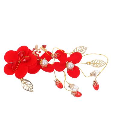 Beaupretty Red Flower Hair Clip Clip Headwear for Women Bridal Headpiece Wedding Hair Jewelry Hair Clips for Girls Pearl Hair Clip Hair Pin Flower Hairpin Miss Crystal Iron Wire