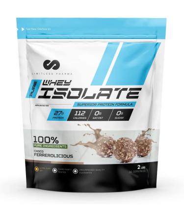 Limitless Pharma Pure Whey Isolate | High Protein Whey Isolate Protein Powder | 27g Protein 6g BCAAs Sugar Free Gluten Free Low Carb Low Lactose | 30 Servings 2LB (Ferrerolicious) Ferrerolicious 2LB