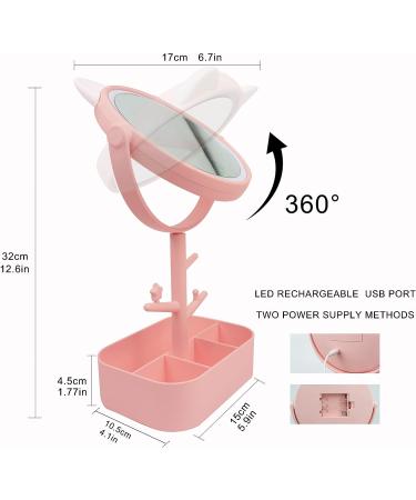 Touch-Screen Vanity Mirror with Lights & Desk Mirror Lights, Portable HD Cosmetic Lighted Mirror - Pink - Buy Online on GoSupps.com
