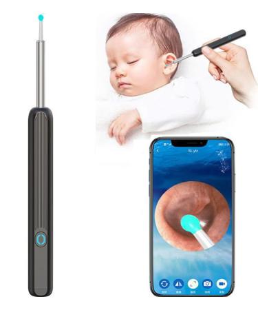 Visible Ear Wax Removal ToolEar Wax Removal Tool Otoscope with 1080P Camera Built-in WiFi 2 Sprial Silicone Ear Scoops Suitable for Adults Elder Use (Black)