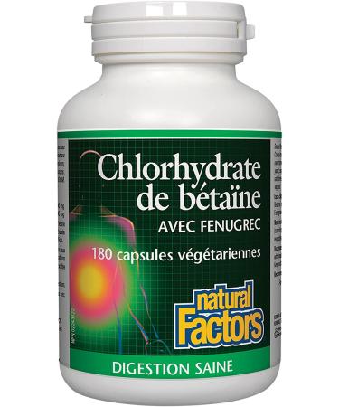 Natural Factors Betaine Hydrochloride with Fenugreek 500mg - 90 Vegetarian Capsules for Digestive Support - Buy Online on GoSupps.com