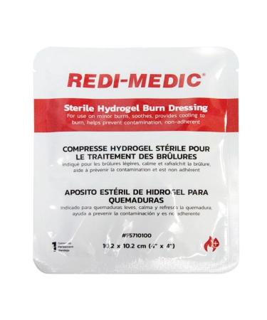 Redi-Medic 4 x 4-in Sterile HydroGel Burn Dressing for 1st & 2nd Degree Burns First Aid Burn Bandages for Sunburn Scalds (Case of 60 Pcs).