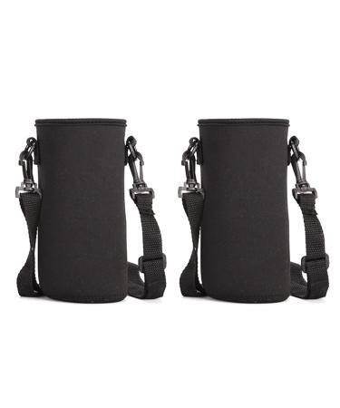 Tshaoun 2 pieces 750 ml outdoor sports water bottle kettle carrier neoprene carrier bag bag with shoulder strap water bottle holder for camping walking (black)