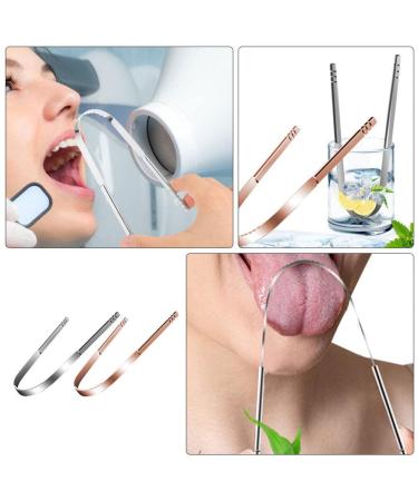 2Pcs Stainless Steel Tongue Scrapers - Oral Hygiene Tools Set (Silver+Rose Gold) - Buy Online on GoSupps.com