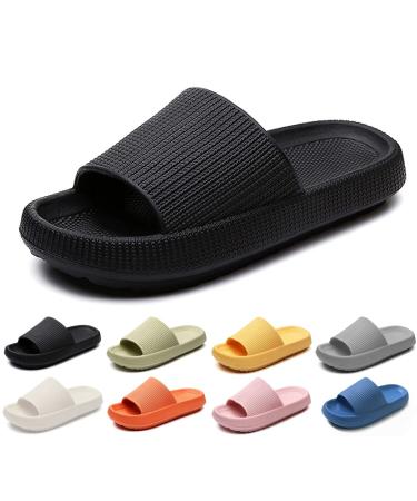MEIION Cozyslides Original Men Women Unisex Slippers Eva Super Soft Non-Slip Bathing Shoes Summer Black 40/41 EU