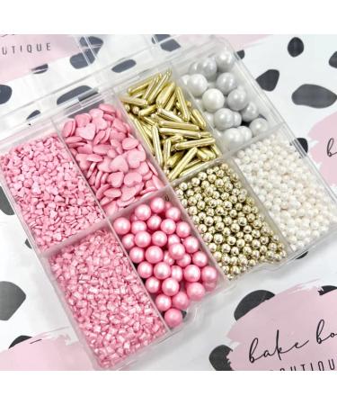 Sprinkle box pink gold white hearts rods Sprinkles Mother's Day cupcake cookies cake toppers pearls chocolate balls 100s and 1000s birthday decoration topper sprinkle mix blend PINK SPRINKLE BOX
