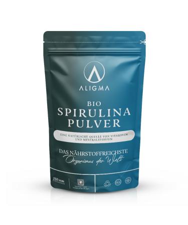 Aligma Bio Spirulina Pulver 250gram to strengthen the immune system Super Greens powder full of nutrients and vitamins calcium gluten-free and vegan protein powder |Recovery packaging 250 g (1 Pack)