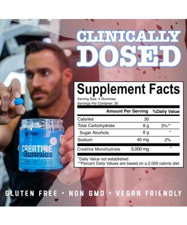FRONTLINE FORMULATIONS Creatine Monohydrate Gummies 5g Creatine per Serving Sugar-Free Creatine Supplement for Strength Lean Muscle & Cognitive Support Sour Blue Razz 120 Gummies - Buy Online on GoSupps.com