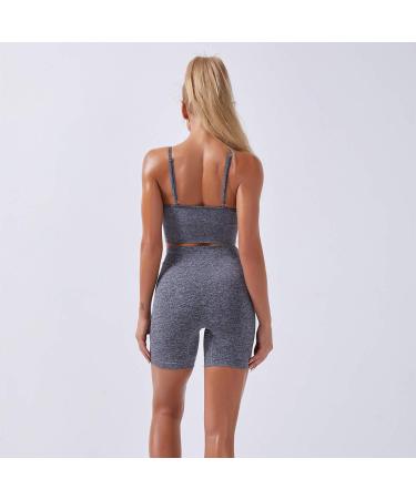 Women Seamless Yoga Outfits 2 Piece Set | Short Sleeve Crop Top & High Waisted Shorts | Activewear Set - Gray (Large) - Buy Online on GoSupps.com