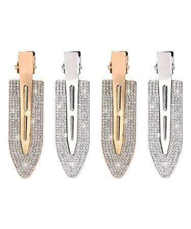 ZHOUMEIWENSP 2 pair Rhinestone No Bend Hair Clips  Bangs Diamond Hair Clip Shiny No Dent No Crease Makeup Accessories Pin Barrette for Women and Girls (Silvery& Gold)