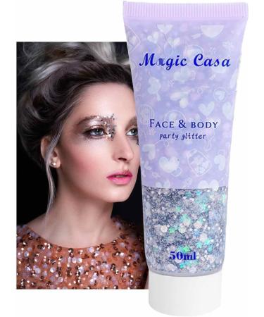Hair Gel | Shiny Body Face Mermaid Sequins -Adhesive | Festival Cosmetic Face Hair Nails Makeup Long Lasting Sparkling Chunky Sequins Fulenyi Silver 5# - Buy Online on GoSupps.com