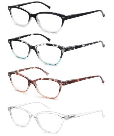Reading Glasses Women Ladies Readers +0.75 Stylish Women's Magnifying Cheaters Glasses 4 Pack Lightweight Comfortable Fit 4 Colors Medium Size Frames 0.75 x
