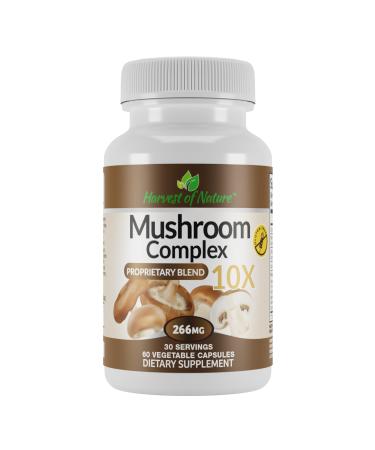 Harvest of Nature - Mushroom Complex Supplement w/Lion's Mane Reishi Turkey Tail Shiitake - Supports Immune Function & Cognitive Function - 266 mg - 60 Capsules (1 Pack)