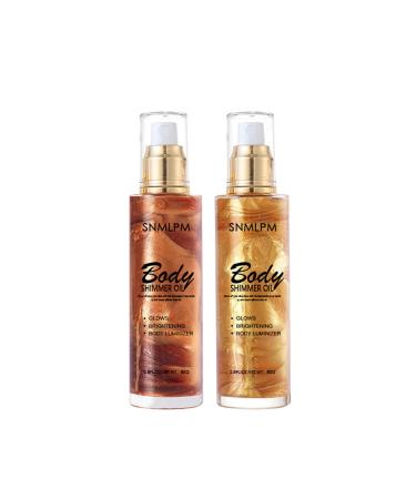 2 Colors Shimmer Body Oil Highlighting Liquid illuminate Glow Oil Body Luminizer Natural Moisturizing Texture Smooth Face Serum and Body Moisturizer for Dry Skin (002) #2 2.91 Ounce (Pack of 2)