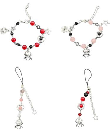Southjieling Stylish Pearl Bracelet & Mobile Phone Key Band - Sparkling Star & Spider Tag Trendy Pearl Trailer & Chain Decorations - Buy Online on GoSupps.com