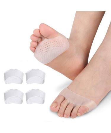 Silicone Forefoot Cushioning Metatarsals Pads Sesamoid (2 PAIRS) Breathable Damping Mortons Neuroma Pads Gel Foot Pads/Heel Cushion for Ball of Foot for Women/Men(White)