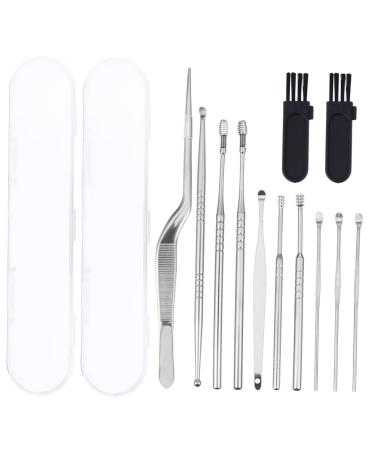 Ear Cleaner 2 Sets Ear Pick Suit Metal Tweezers Metal Spatula Tweezers Handheld Ear Scope Ear Wax Remover Kit- Ear Cleaning Kit Chinese Ear Spoon Stainless Steel Silver Metal Chop