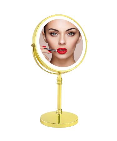 Furgatti LED Lighted Makeup Mirror with 3 Light Settings  360 Rotation  1x/10x Magnification  8'' Rechargeable Vanity Mirror with Touch Control for Make up  Women Gift  Gold