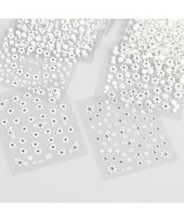 White Flower Nail Art Stickers with Rhinestones - 3D Self Adhesive Decals for Nails - Buy Online on GoSupps.com