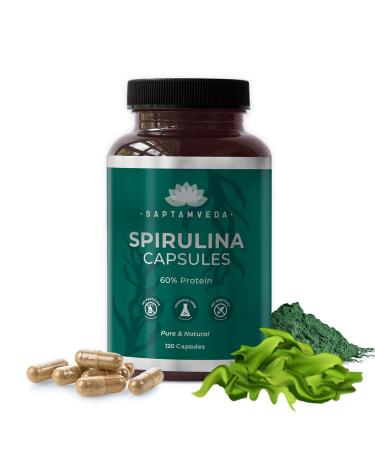 Saptamved Natural Spirulina Capsules 2000mg (120 Capsules) - Plant-Based Superfood Supplement for Men and Women | Rich in Protein Vitamins & Antioxidants | Supports Immune System and Overall Wellness
