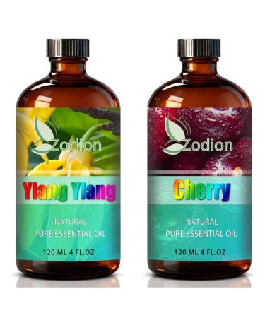 Cherry Essential Oil 4 Fl Oz and Ylang Ylang Essential Oil 4 Fl Oz - Cherry & Ylang Ylang Oil for Diffuser Aromatherapy Home Fragrance Skin & Hair Care DIY Candle & Soap Making Yoga