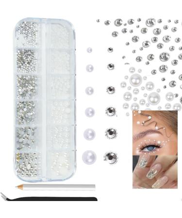 2000 crystal white nail rhinestone semiconductor pearl nails ss5-SS10 crystal nail street round flat back k9 glass glitter nail stones diamond nail art make-up eyes make-up white pearls and diamonds