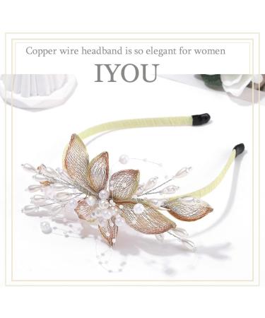 IYOU Bridal Wedding Headband Gold Flower Hair Bands Copper Wire Pearl Headpiece Bridesmaid Bride Hair Accessories for Women - Buy Online on GoSupps.com