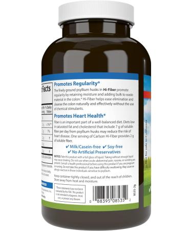 Carlson - Hi-Fiber 3 g Psyllium Husk Capsules Regularity Colon Health & Heart Function 300 Capsules 1 Count (Pack of 300) - Buy Online on GoSupps.com