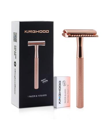 Safety Razors for Sensitive Skin Single Blade Razor with 10 Double Edge Blades Reusable Metal Razor for a Smooth and Clean Shave(Rose Gold)