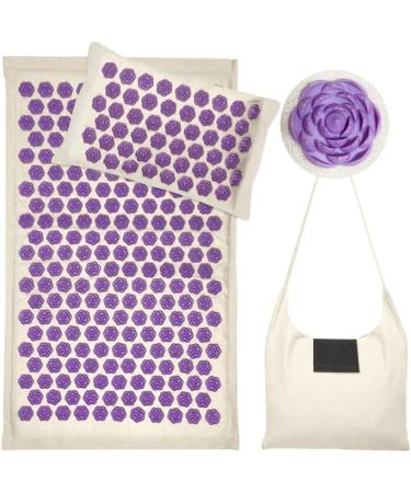 Guiran Acupuncture Massage 3-Part Set | Pillow & Press Cushion for Head & Neck Pain Relief | Beige Cloth & Purple Lotus Buckle - Buy Online on GoSupps.com