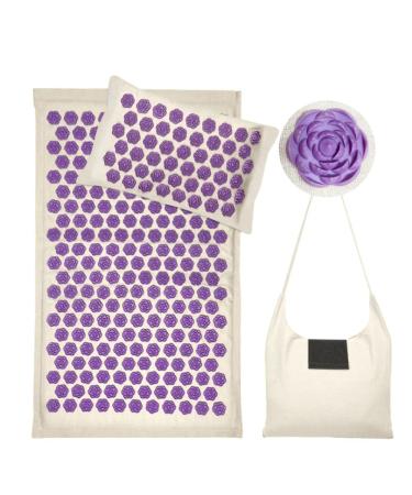 Guiran acupuncture massage 3-part set acupuncture massage pillow and acupuncture press cushion ideal suit for relieving head and neck pain carrying bag 3-part set beige cloth purple lotus buckle