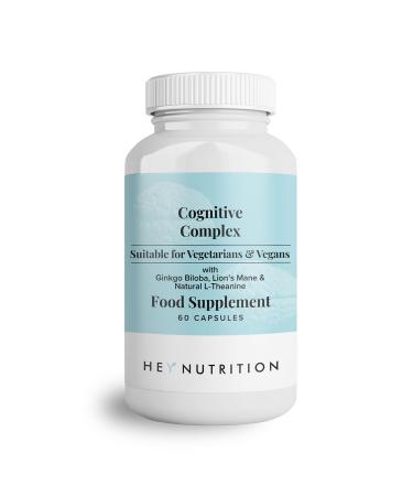 Hey Nutrition Cognitive Complex Supplement - Ginkgo Biloba Lion s Mane & Natural L-Theanine - Supports Mental Performance Memory and Psychological Function - UK Manufactured - 60 Vegan Capsules