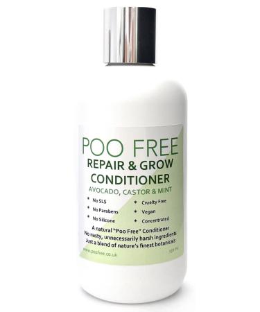 POO FREE - Conditioner Repair & Grow - 99% Natural - Castor Avocado Mint. Sulfate/Parabens Free. Gentle Concentrated. pH 5.5 For Sensitive Skin. 250ml