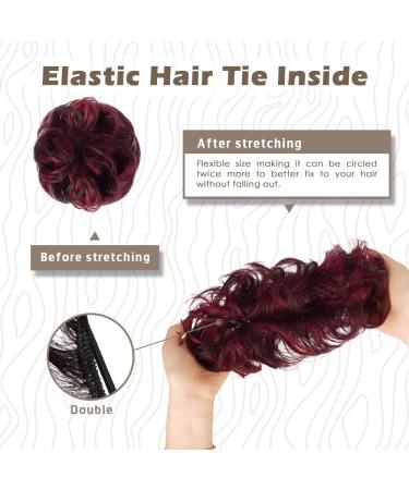 BARSDAR 100% Real Hair Hair Tie Extensions Curled Messy Bun Styles for Women & Girls Natural Black & Burgundy #1B/99J 27g | Shop Now! - Buy Online on GoSupps.com
