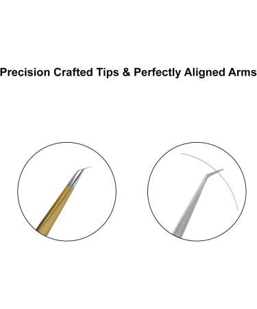 Long 45 Angular Tip Eyelash Extension Tweezers - Surgical Stainless Steel Precision Tweezers in Metallic Gold - Buy Online on GoSupps.com