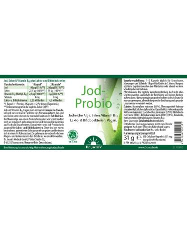 Buy Dr. Jacobs Iodine Test 31.6g - Natural Sea Algae Iodine with Selenium Vitamin B12 & Probiotics for Immune & Thyroid Health - 90 Vegan Portions - Buy Online on GoSupps.com