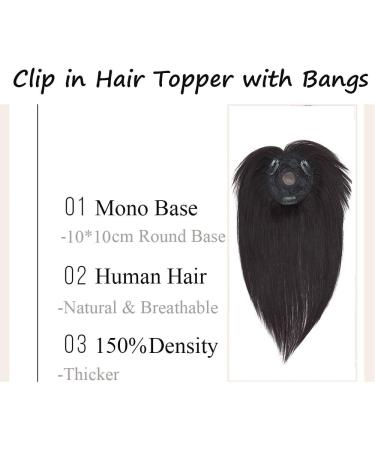 12" SEGO Hair Toppers with Fringe for Thinning Hair Women #1B Natural Black 100% Remy Real One Piece Clip in Bangs Human Hair Extension Hairpieces 150% Density (35g) - Buy Online on GoSupps.com